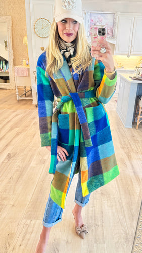 Cobalt Multi Checkered Long Coat