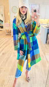 Cobalt Multi Checkered Long Coat