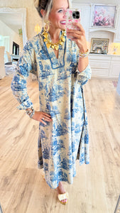 Uncle Frank Blue Toile Midi Dress