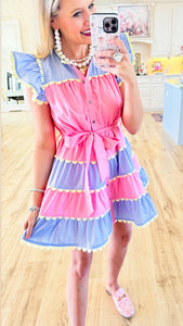Pink and Blue Colorblock Dress