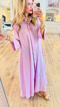 Off White and Orchid Stripe Maxi Shirt Dress