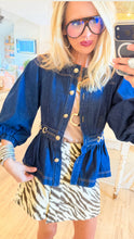 Dark Denim Horse Bit Accent Puff Sleeve Top