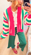 Ivory Pink Green Stripe Cardigan