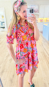Calypso Pink Flower Print Mini Dress