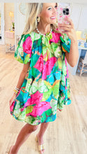 Green Mix Tropical Print Mini Dress