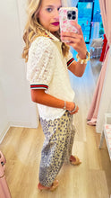 Off White Floral Lace Contrast Stripe Top