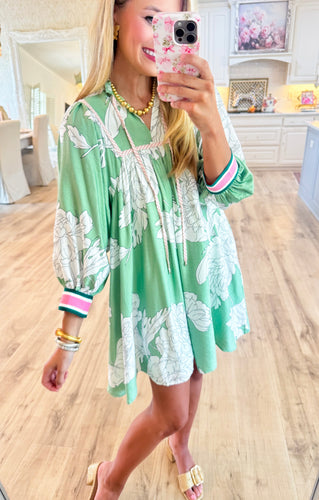 Green and Pink Floral Print Dress