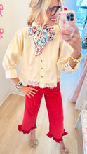 Ecru 3/4 Sleeve Lace Hem Top