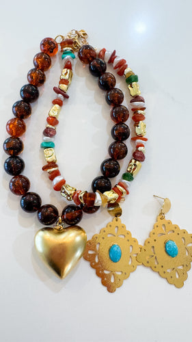 Gold and Natural Beaded Neckalce
