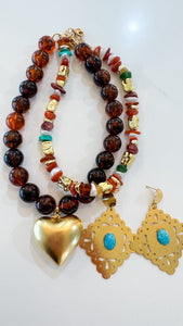 Gold and Natural Beaded Neckalce
