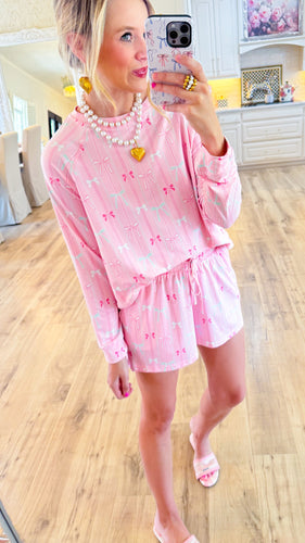 Pink Multi Bow Print Lounge Set