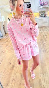 Pink Multi Bow Print Lounge Set