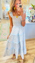 Light Blue Floral Smocked Maxi Dress
