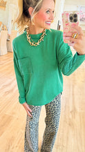 Green Ribbed Long Sleeve Drop Shoulder Top
