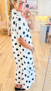 Off White Polka Dot Button Down Midi Dress