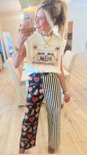 Black and Beige Mixed Design Wide Leg Pants