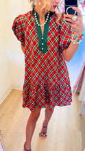 Red Plaid Puff Sleeve Mini Dress