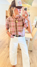 Camel and Pink Plaid Scallop Hem Cardigan