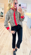 Leopard and Red Ruffle Long Sleeve Top