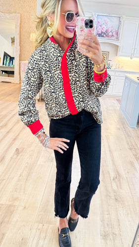 Leopard and Red Ruffle Long Sleeve Top