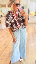 THML Brown Puff Sleeve Print Detail Top