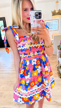 Pink and Purple Flower Print Ric Rac Mini Dress