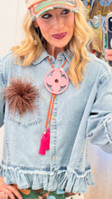 Light Wash Denim Ruffle Hem Top