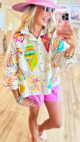 Queen of Sparkles Striped Button Up Multi Shell Top