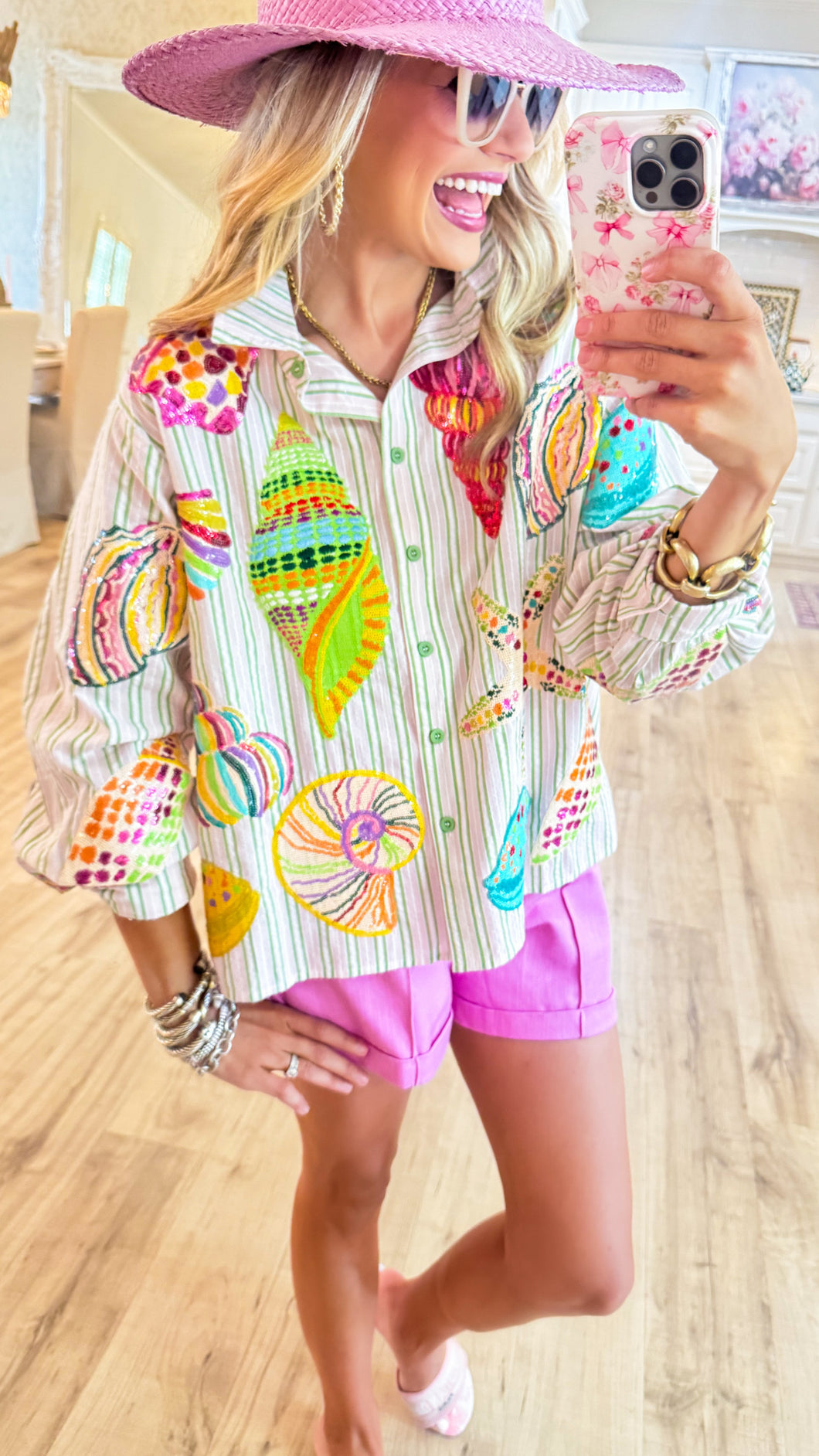 Queen of Sparkles Striped Button Up Multi Shell Top