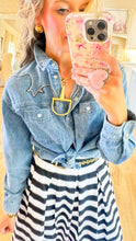 Denim Western Embroidered Button Up