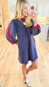 Navy Washed Contrast Sweatshirt Dress