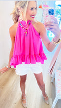 Hot Pink Back Necktie Ruffle Top