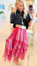 Red Check Multi Layered Ruffle Maxi Skirt