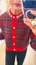 Red and Green Plaid Knit Cardigan