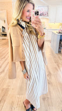 Taupe Stripe Ruffle Collar Dress