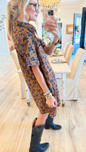 Brown Butterfly Print Button Up Dress