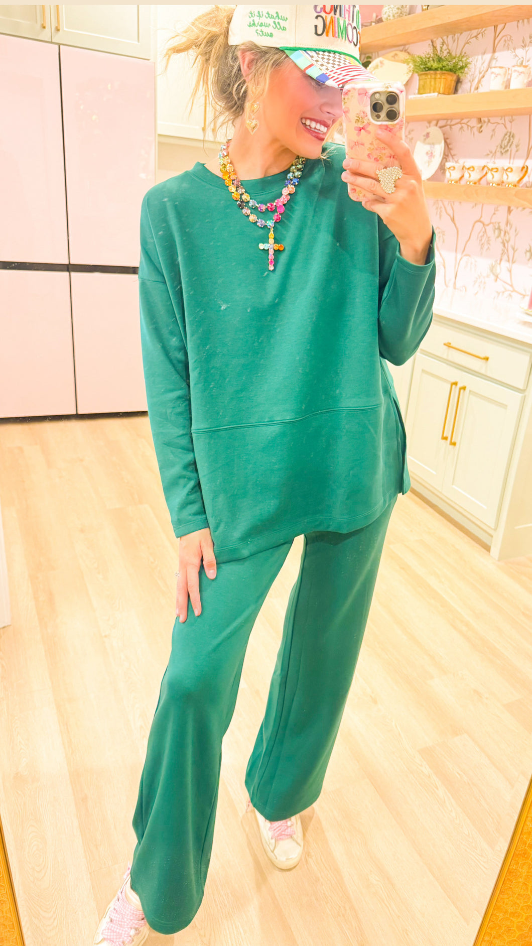 Green Scuba Slit Top and Pant Set