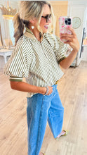 Olive Stripe Half Zip Top