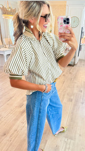 Olive Stripe Half Zip Top