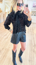 Black Leopard Burnout Velvet Button Down Top