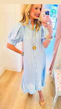 Sky Blue Embroidered Button Up Midi Dress