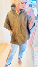 Olive Quilted Puffer Poncho