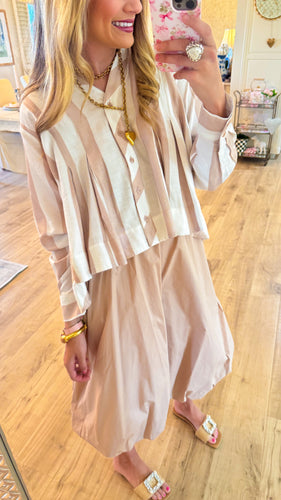 Taupe High Waisted Bubble Midi Skirt