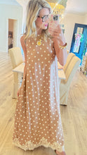 Latte and White Polka Dot Lace Hem Midi Dress