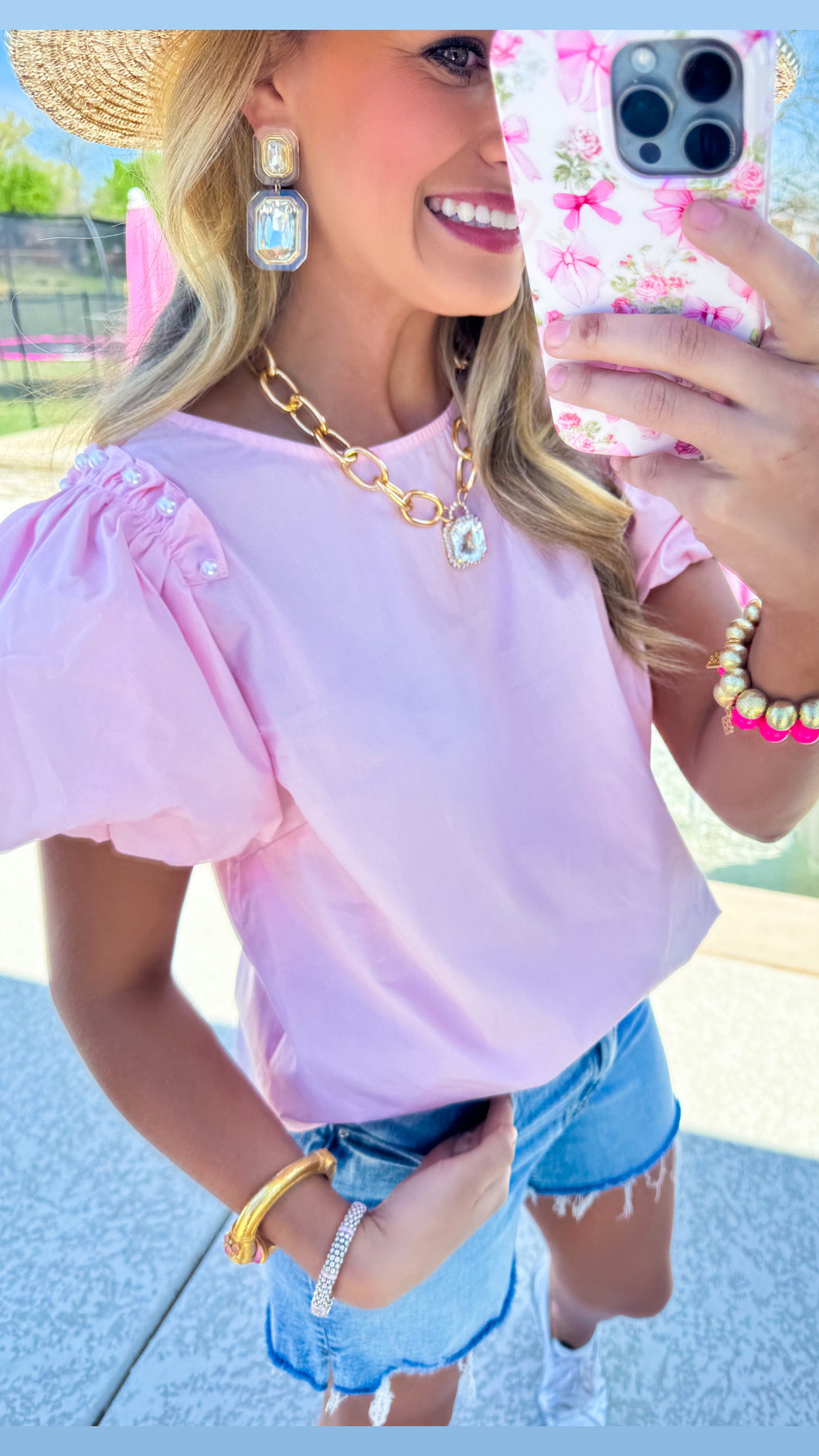 Pink Pearl Detailed Blouse