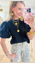 Black Eyelet Bubble Sleeve Top