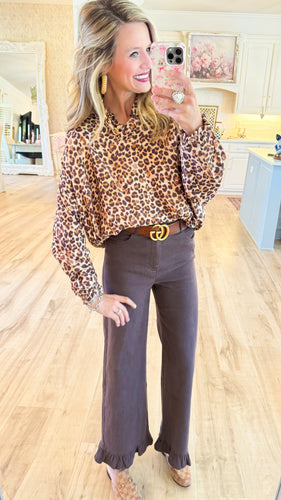 Leopard Print Bubble Hem Blouse