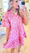 Pink Floral Print Mini Tiered Dress