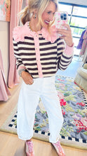 Pink and Brown Stripe Sailor Collar Cardigan