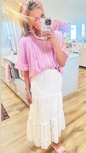 Cotton Pink Eyelet Detailed Top
